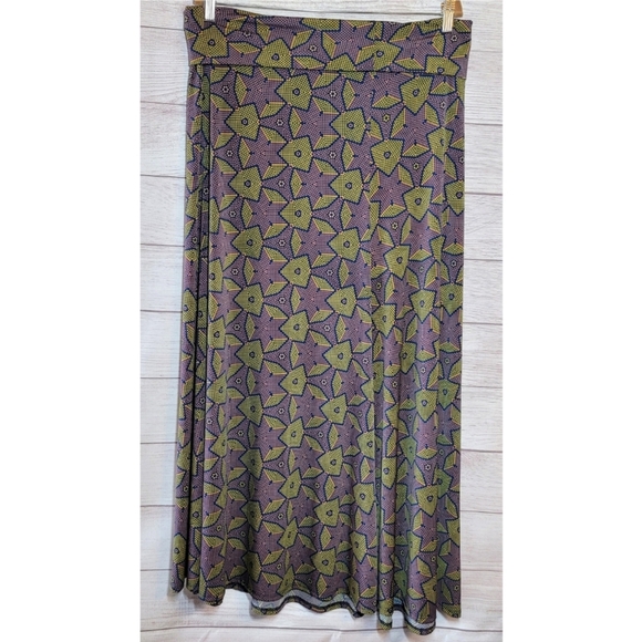 LuLaRoe Womens Gold Mauve Geometric Slinky Maxi Skirt Size XL Stretch Vaca Retro - Picture 3 of 6